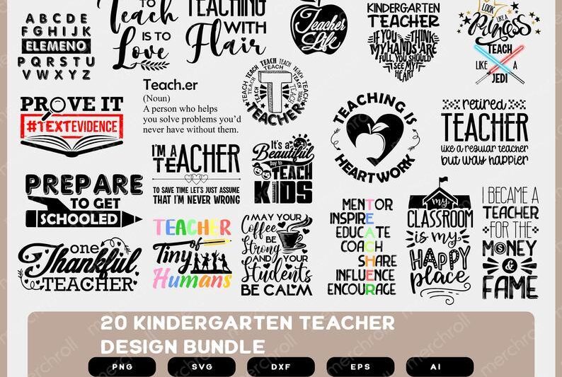 Kindergarten Teacher SVG Bundle | Kindergarten Teacher Design Bundle | Nursery Teacher Design SVG | Teacher SVG