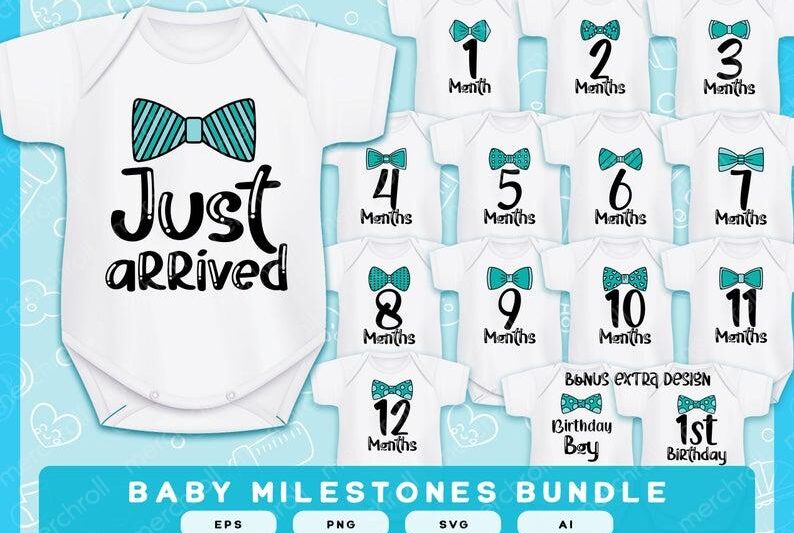 Baby Milestones Boy SVG Cut Bundles | Baby Monthly Milestones Bundle | Baby Months Onesies Design For Girl