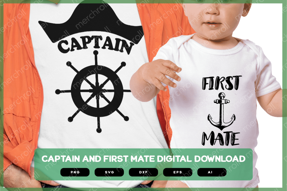 Captain Daddy & Baby Matching Shirt Design SVG PNG EPS DXF AI Download