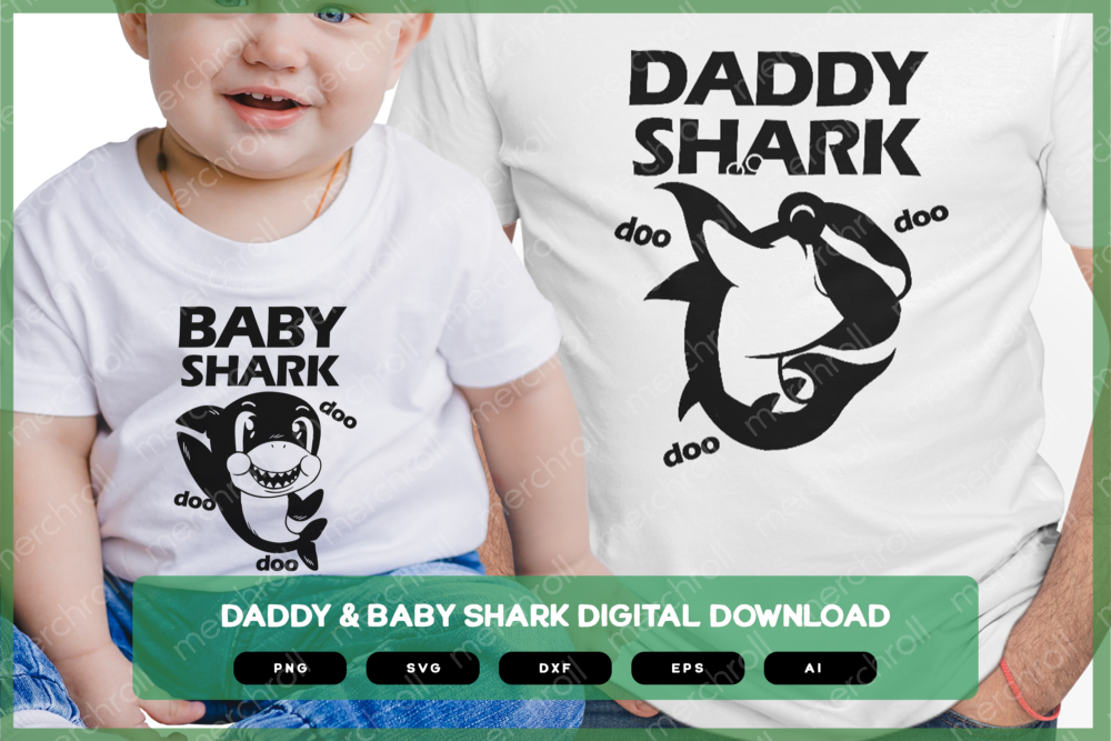 Daddy shark Daddy & Baby Matching Shirt Design SVG PNG EPS DXF AI Download
