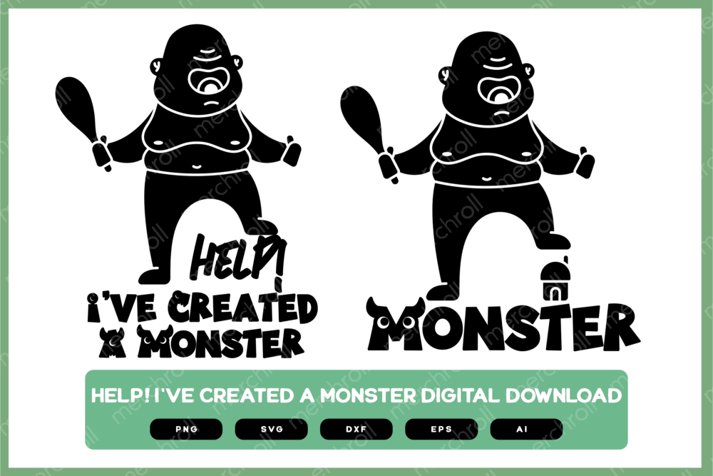 Monster Daddy & Baby Matching Shirt Design SVG PNG EPS DXF AI Download