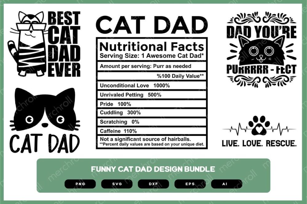 Funny Cat Dad Design Bundle | Funny Cat Dad SVG | Funny Cat Lover