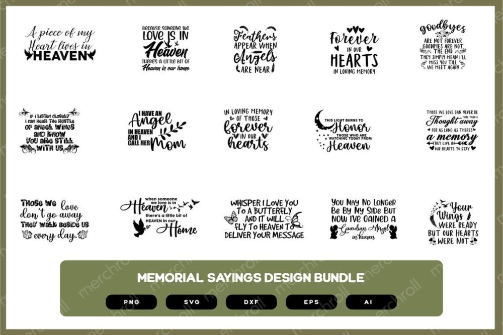 Memorial Sayings Design Bundle | Memorial Sayings | Memorial Sayings SVG | Memorial Sayings PNG | Memorial Sayings EPS | Memorial Gifts