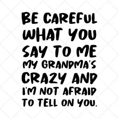 Be Careful What You Say To Me My Gandma's Crazy And I'm Not Afraid To Tell On You SVG PNG EPS DXF AI Download
