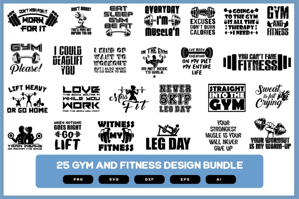 Gym and Fitness Design Bundle | Gym and Fitness Quotes | Gym and Fitness Shirt Design | Gym and Fitness Wall Art