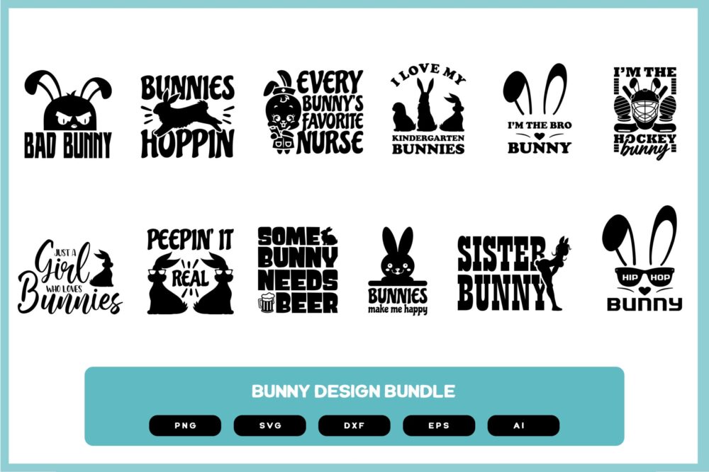 Bunny Design Bundle | Bunny Design | Bunny Shirt | Funny Bunny | Bunny SVG | Bunny Shirt POD