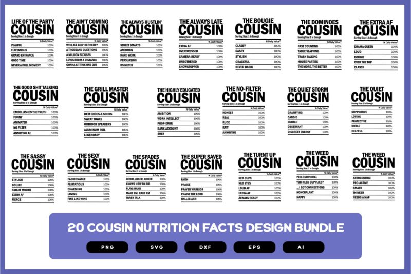 Cousin Nutrition Facts Design Bundle | Cousin Nutrition Design | Cousin SVG | Cousin Shirt | Cousin PNG