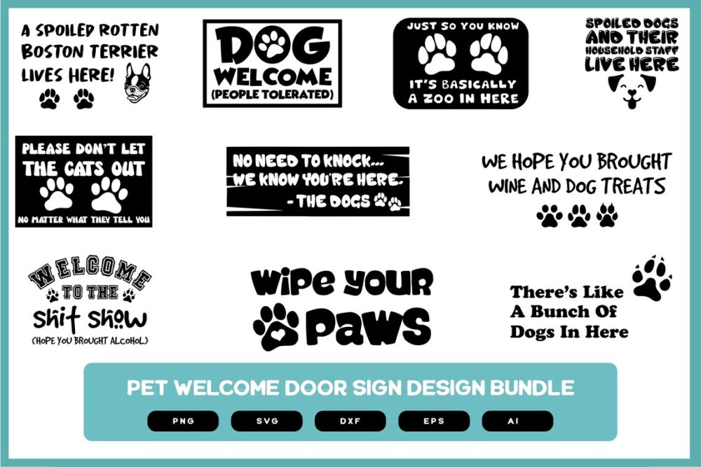 Pet Welcome Door Sign Design Bundle | Pet Welcome Door Mat SVG | Door Sign | Door Sign SVG | Pet Welcome