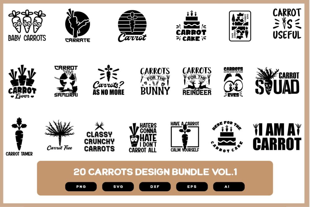 20 Carrots Design Bundle Vol. 1 | Carrots Design | Carrots Shirt Design | Carrots SVG | Carrots PNG | Carrots EPS | Carrots Quotes