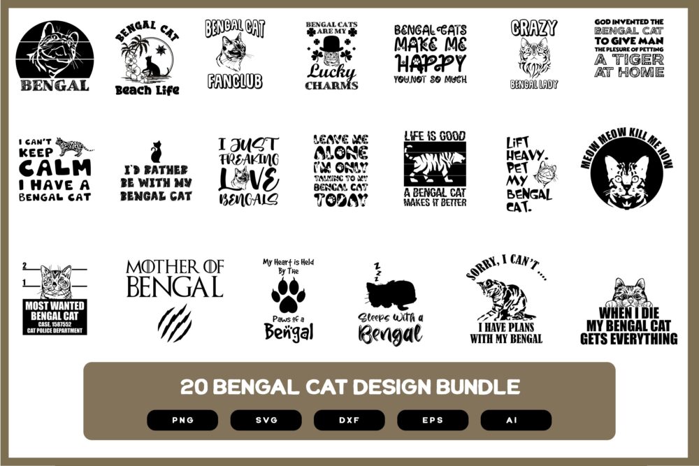 20 Bengal Cat Design Bundle | 20 Bengal Design Shirt | Bengal Cat | Bengal Cat SVG | Bengal Cat PNG | Bengal Cat Sticker POD