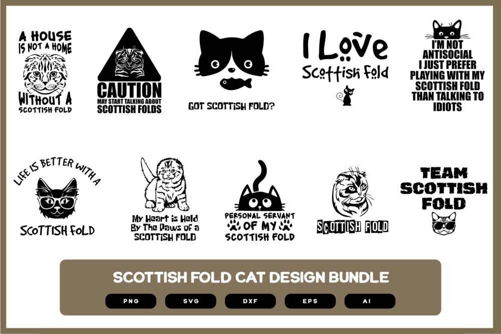 Scottish Fold Cat Design Bundle | Scottish Fold Cat SVG | Scottish Fold Cat PNG | Scottish Fold Cat Sticker | Scottish Fold Cat Shirt