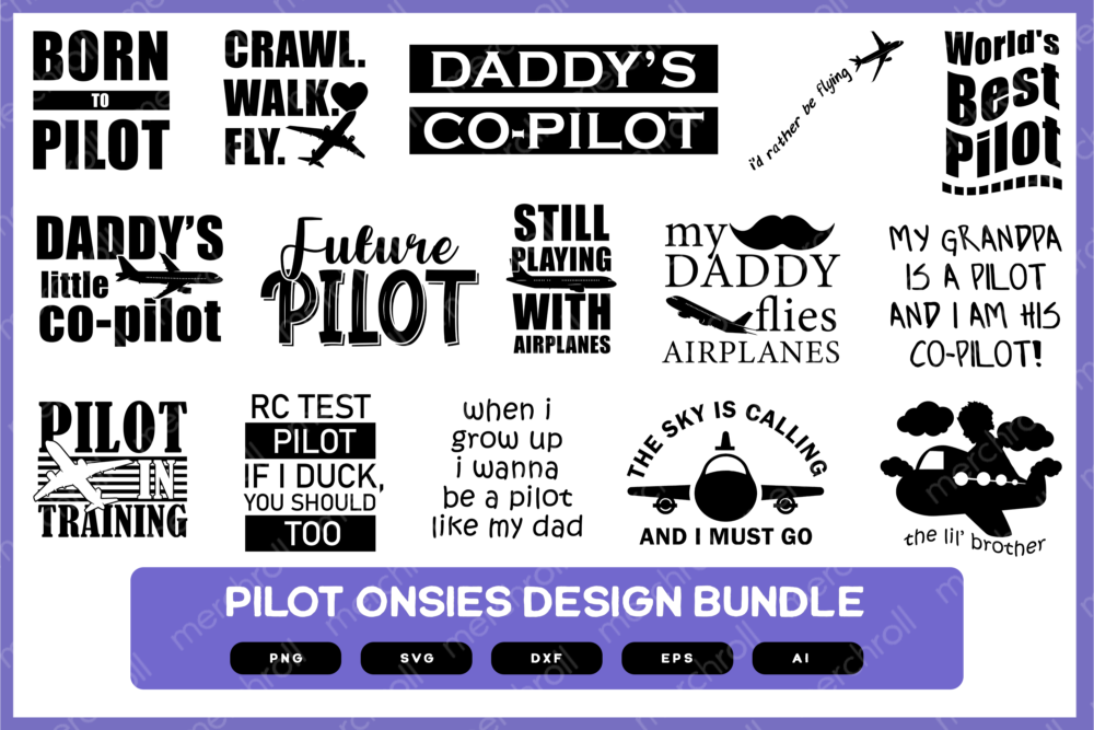 Pilot Onesies Design Bundle | Pilot Onesies | Baby Shirt | Baby Onesies Design | Funny Pilot Design