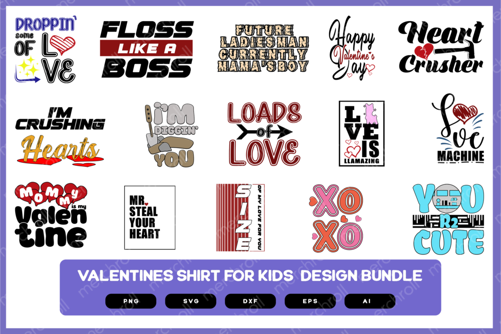Valentines For Kids Design Bundle | Kids Valentines | Valentines | Kids Shirt | Kids Valentines SVG
