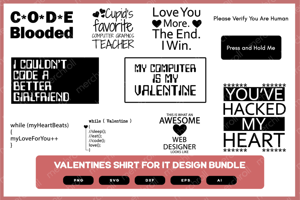 Valentines for IT Design Bundle | Gifts for IT | Information Technology SVG