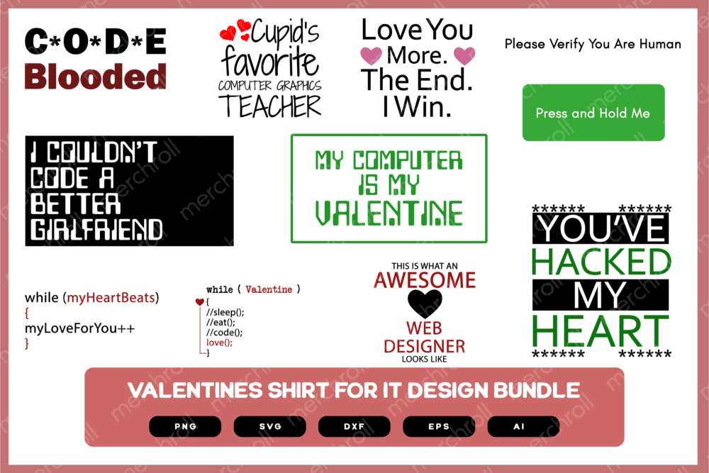 Valentines for IT Design Bundle | Gifts for IT | Information Technology SVG