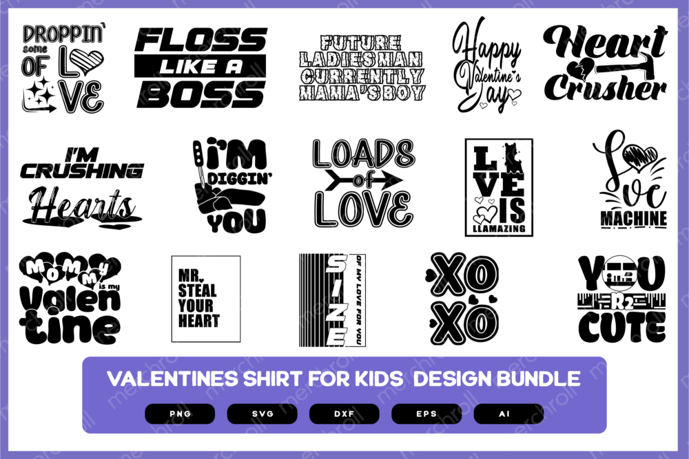 Valentines For Kids Design Bundle | Kids Valentines | Valentines | Kids Shirt | Kids Valentines SVG
