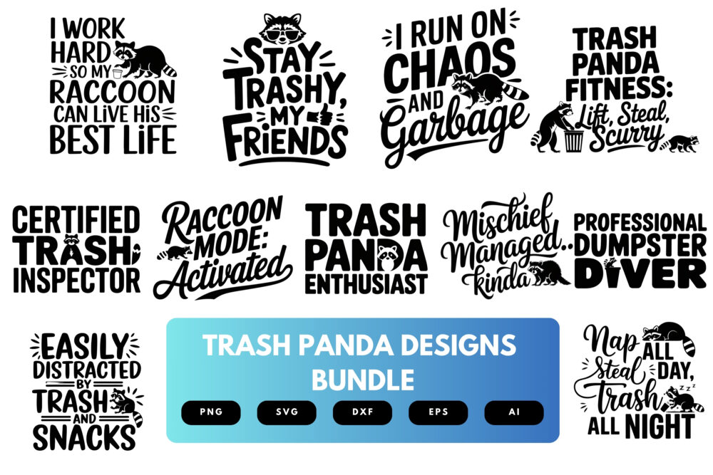 Trash Panda SVG Bundle | Funny Raccoon Clipart, Silhouette Cut Files for Cricut & Sublimation
