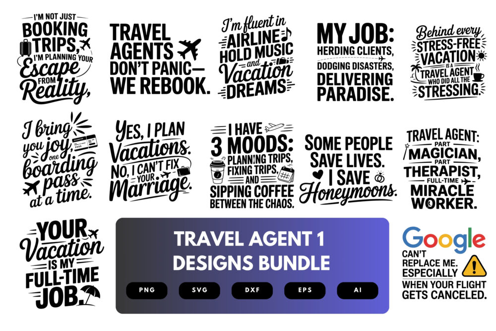 Travel Agent SVG Bundle | Vacation Planner Clipart, Travel Silhouette Cut Files for Cricut & Sublimation