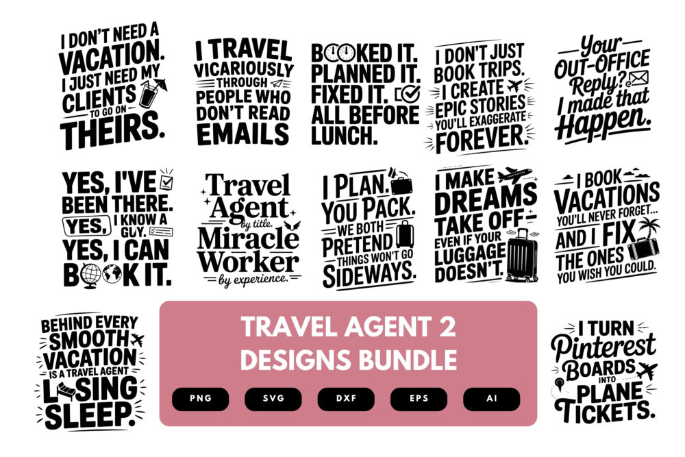 Travel Agent SVG Bundle | Wanderlust Clipart, Vacation Planner Silhouette Cut Files for Cricut & Sublimation