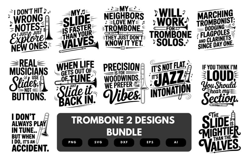 Trombone SVG Bundle | Brass Band Clipart, Jazz Musician Silhouette Cut Files for Cricut & Sublimation