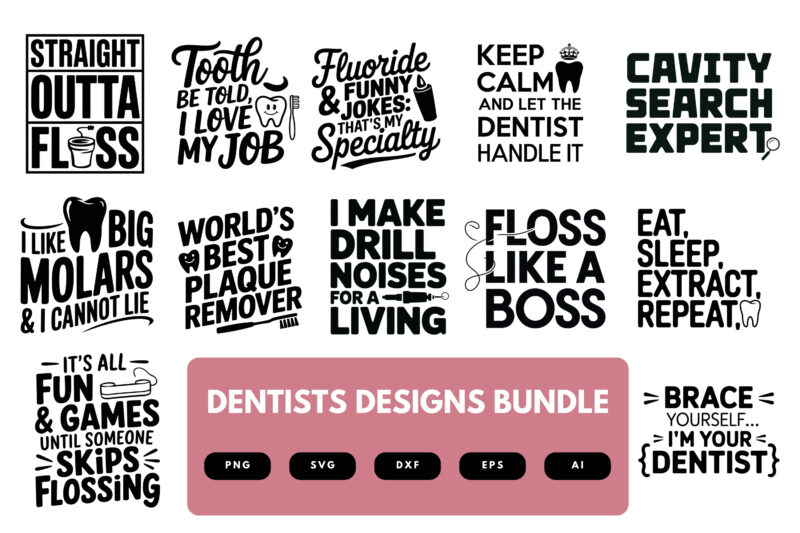 Dentist SVG Bundle | Dental Clipart, Funny Tooth Silhouette Cut Files for Cricut & Sublimation