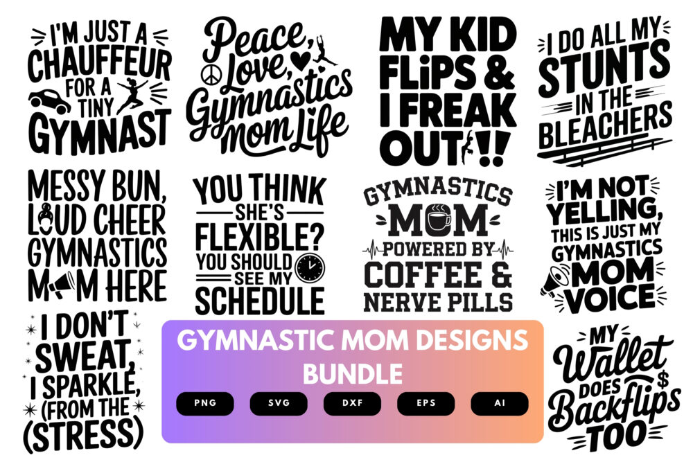 Gymnastics Mom SVG Bundle | Gymnast Clipart, Sports Mom Silhouette Cut Files for Cricut & Sublimation