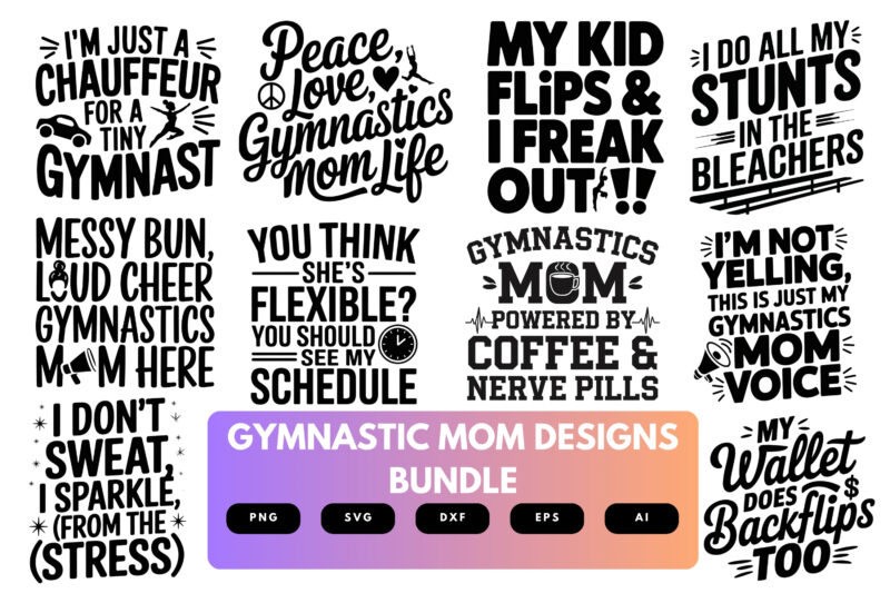 Gymnastics Mom SVG Bundle | Gymnast Clipart, Sports Mom Silhouette Cut Files for Cricut & Sublimation