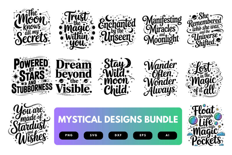 Mystical SVG Bundle | Celestial Clipart, Witchy Silhouette Cut Files for Cricut & Sublimation