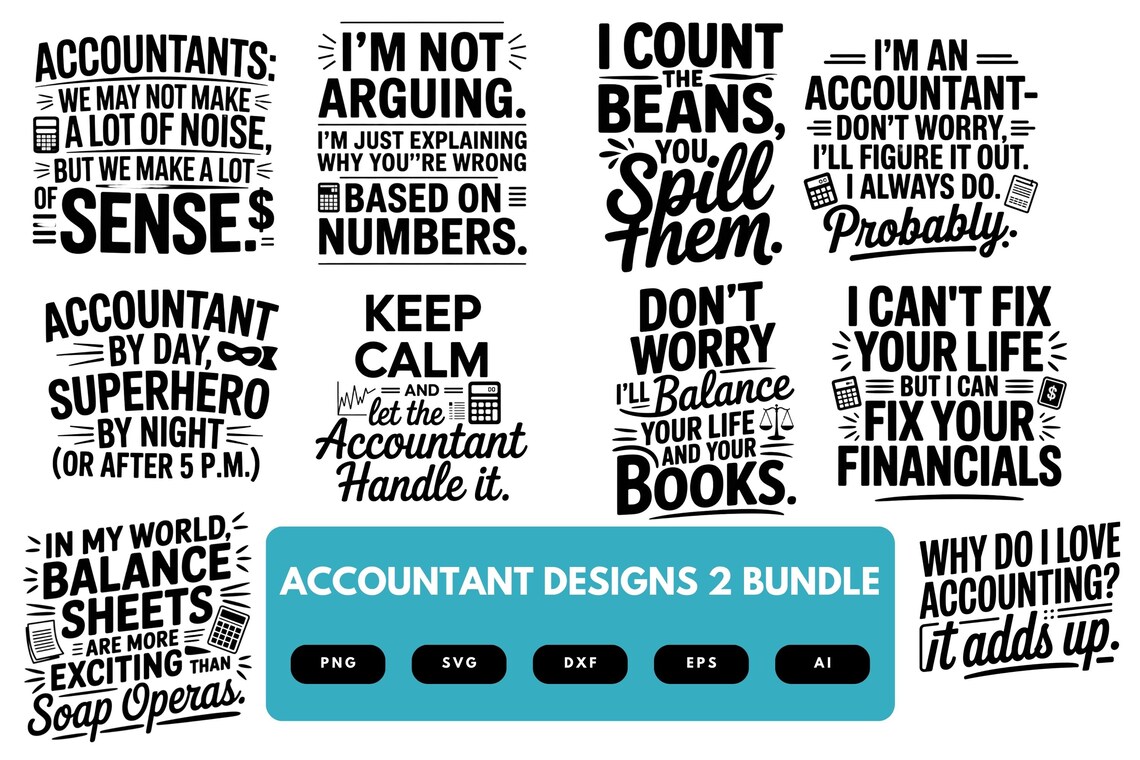 Accountant SVG Bundle | Accounting Clipart, Tax Season Silhouette Cut Files for Cricut & Sublimation Accountant SVG Bundle | Accounting Clipart, Tax Season Silhouette Cut Files for Cricut & Sublimation
