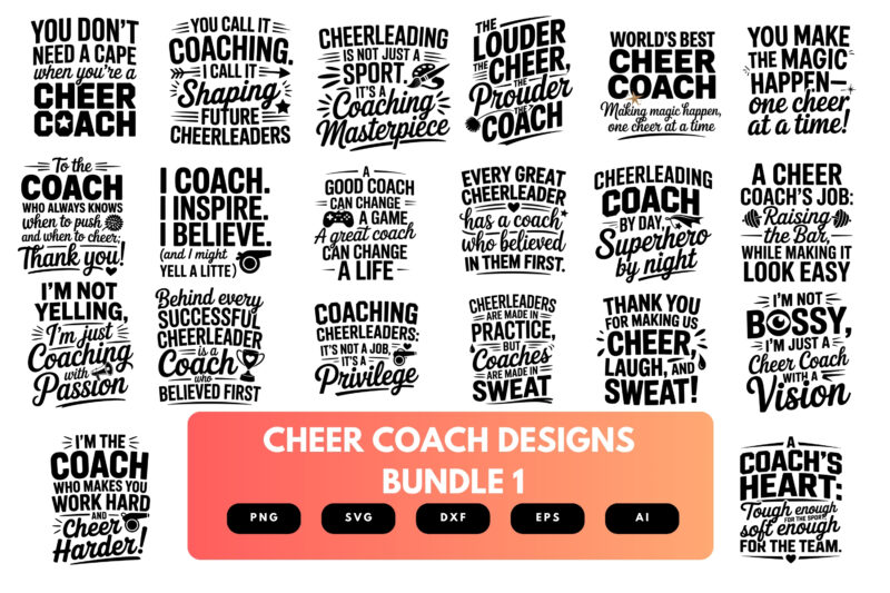 Cheer Coach SVG Bundle | Cheerleading Clipart, Pom Pom Silhouette Cut Files for Cricut & Sublimation