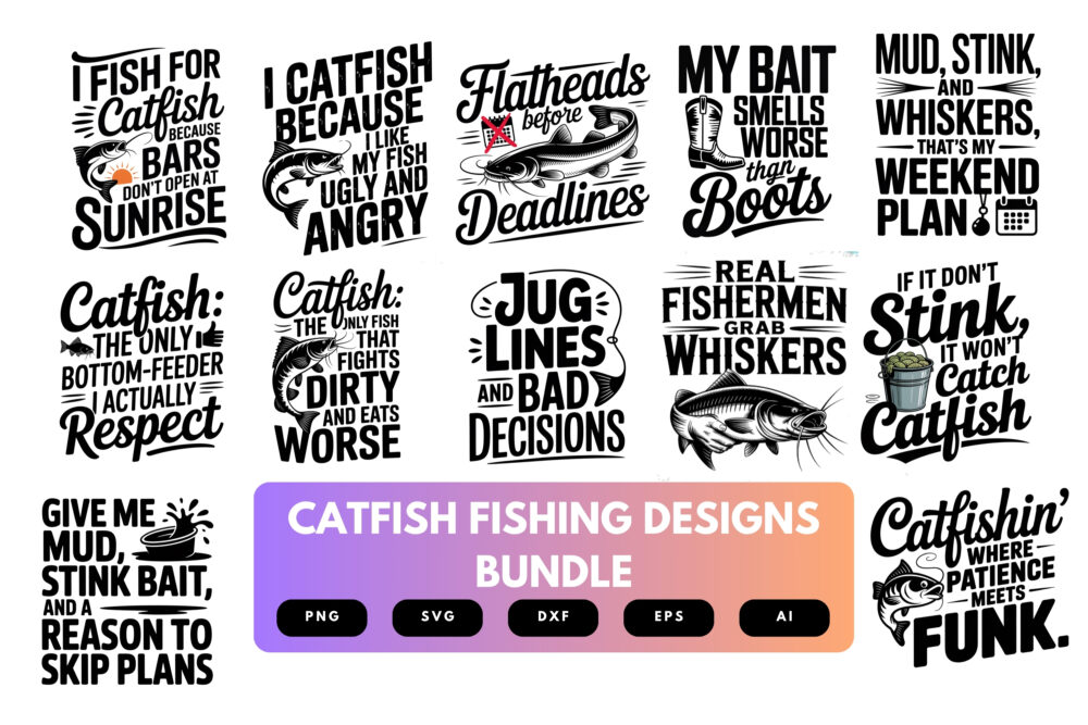 Catfish Fishing SVG Bundle | Angler Clipart, Fishing Silhouette Cut Files for Cricut & Sublimation