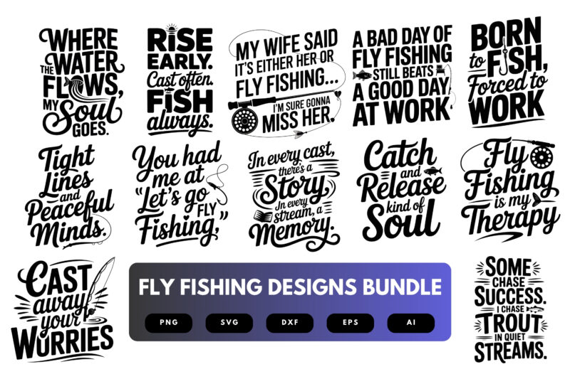 Fly Fishing SVG Bundle | Angler Clipart, Trout Silhouette Cut Files for Cricut & Sublimation