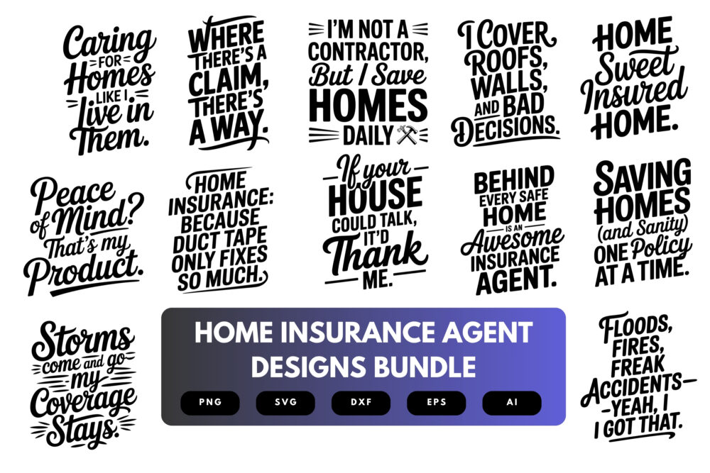Home Insurance Agent SVG Bundle | Real Estate and Coverage Clipart, Policy Quote Cut Files for Cricut & Sublimation