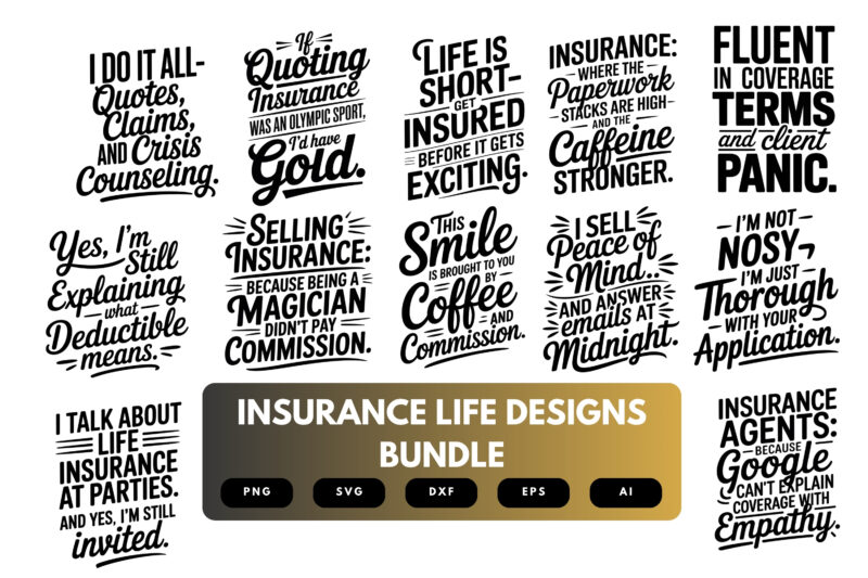 Insurance Life SVG Bundle | Life Insurance Agent Clipart, Motivational Quote Cut Files for Cricut & Sublimation
