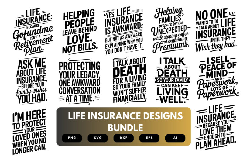 Life Insurance SVG Bundle | Motivational Agent Quotes, Policy Cut Files for Cricut & Sublimation