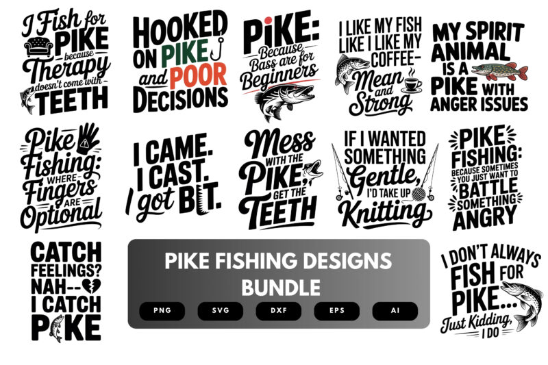 Pike Fishing SVG Bundle | Angler Clipart, Fishing Quote Cut Files for Cricut & Sublimation