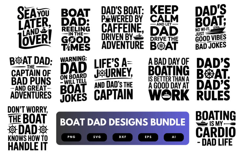 Boat Dad SVG Bundle | Nautical Clipart, Captain Silhouette Cut Files for Cricut & Sublimation