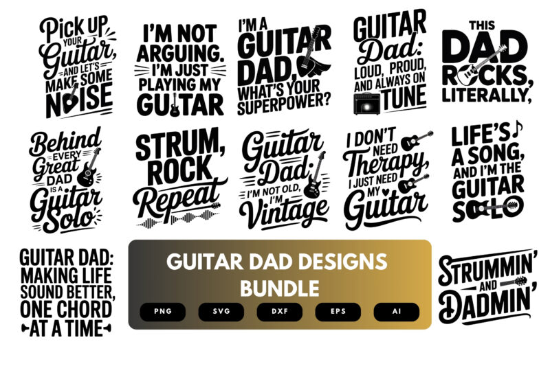 Guitar Dad SVG Bundle | Rock and Roll Clipart, Musician Silhouette Cut Files for Cricut & Sublimation