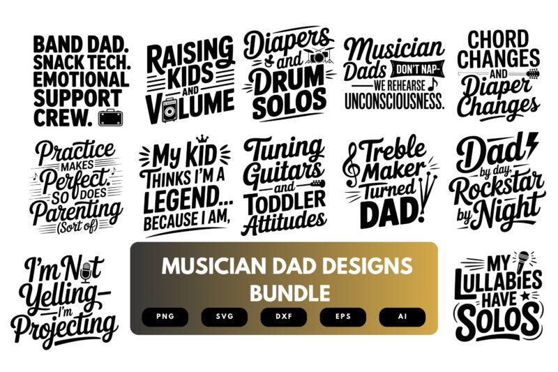 Musician Dad SVG Bundle | Musical Clipart, Band Silhouette Cut Files for Cricut & Sublimation