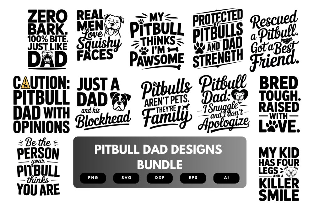 Pitbull Dad SVG Bundle | Dog Lover Clipart, Pitbull Silhouette Cut Files for Cricut & Sublimation