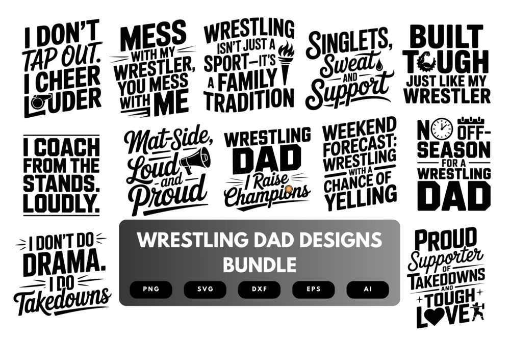 Wrestling Dad SVG Bundle | Sports Dad Clipart, Wrestler Silhouette Cut Files for Cricut & Sublimation