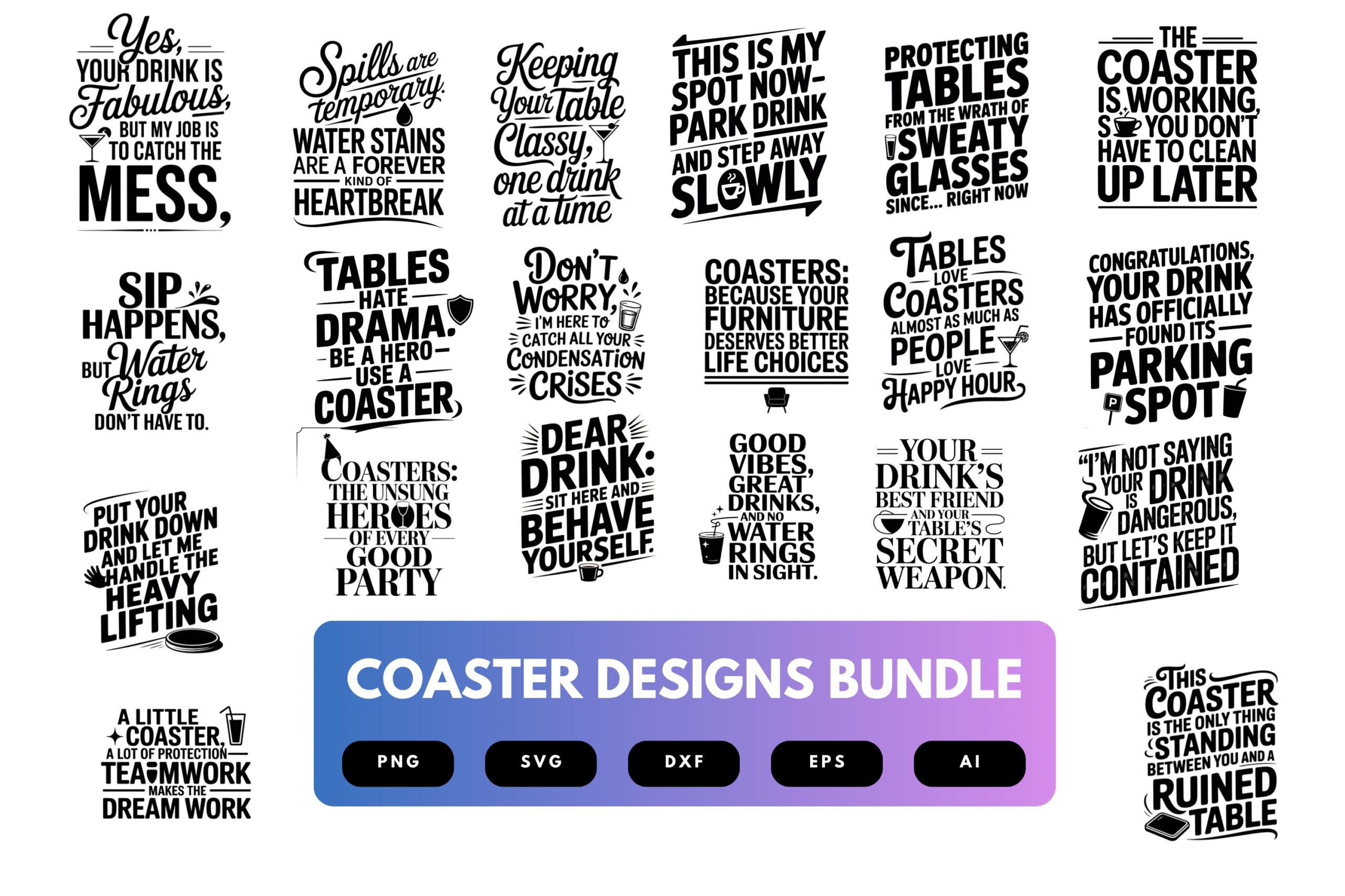 Coaster SVG Bundle | Funny Drink Quote Designs, Sublimation & Laser Cut Files for Cricut and Glowforge Coaster SVG Bundle | Funny Drink Quote Designs, Sublimation & Laser Cut Files for Cricut and Glowforge