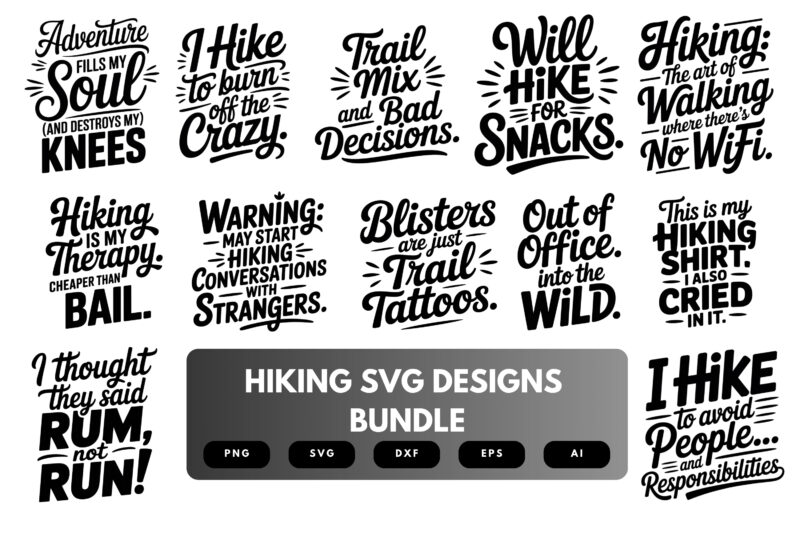 Hiking SVG Bundle | Outdoor Adventure , Trail Life Cut Files for Cricut, Silhouette & Sublimation