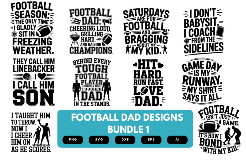 Football Dad SVG Bundle | Sports Dad Clipart, Game Day Silhouette Cut Files for Cricut & Sublimation