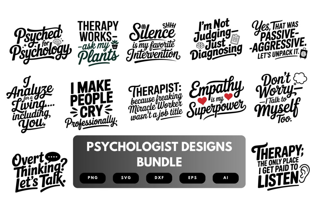 Psychologist SVG Bundle | Therapy Quotes, Mental Health Clipart , Silhouette Cut Files for Cricut & Sublimation