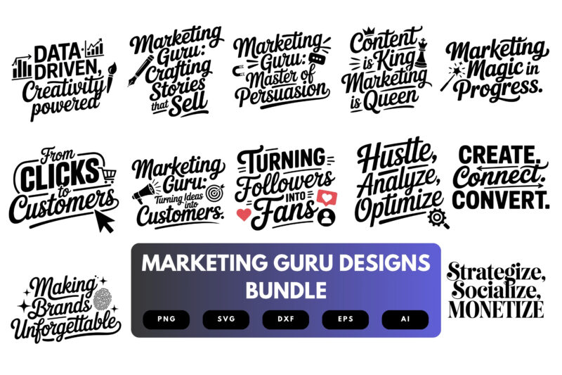 Marketing Guru SVG Bundle | Digital Marketing Quotes, Advertising Clipart , Entrepreneur Cut Files for Cricut & Sublimation