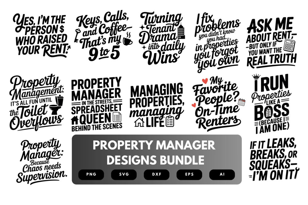 Property Manager SVG Bundle | Real Estate Clipart, Property Management Quotes , Tenant Life Cut Files for Cricut & Sublimation