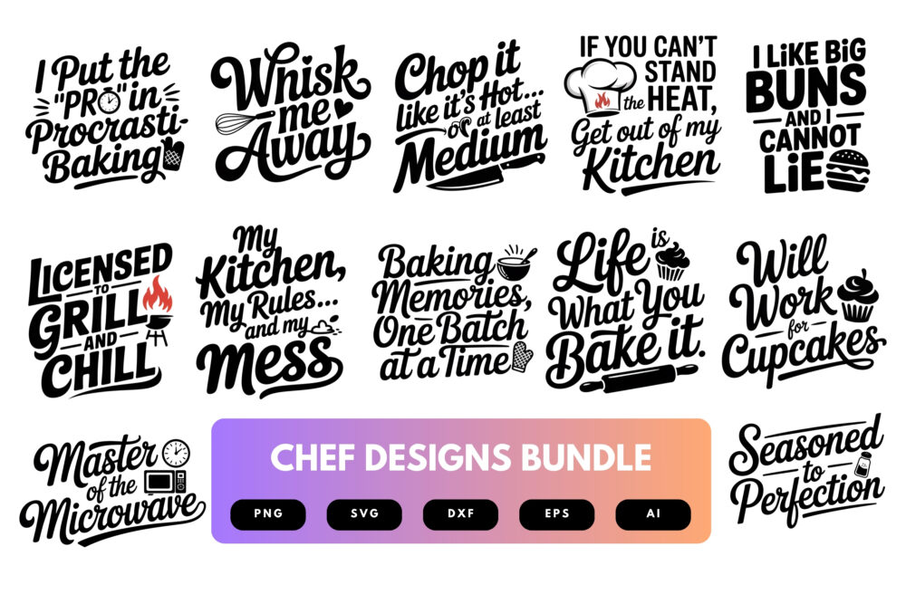 Chef SVG Bundle | Cooking Clipart, Kitchen Silhouette Cut Files for Cricut & Sublimation
