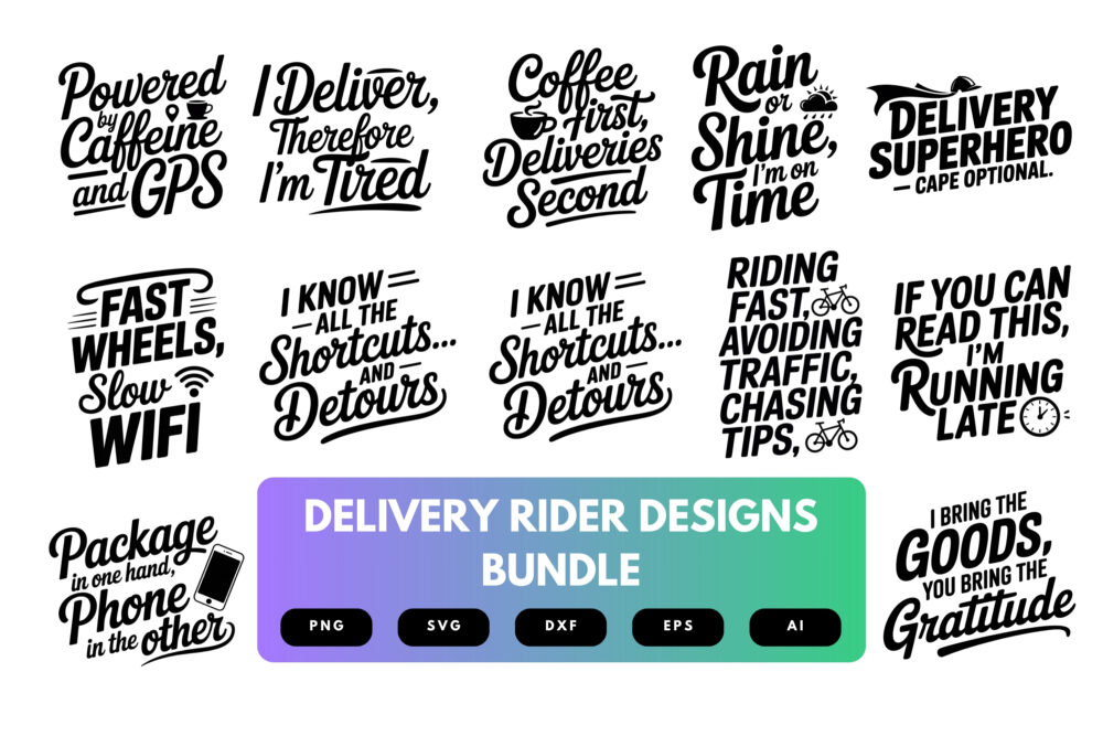 Delivery Rider SVG Bundle | Courier Clipart, Food Delivery Silhouette Cut Files for Cricut & Sublimation