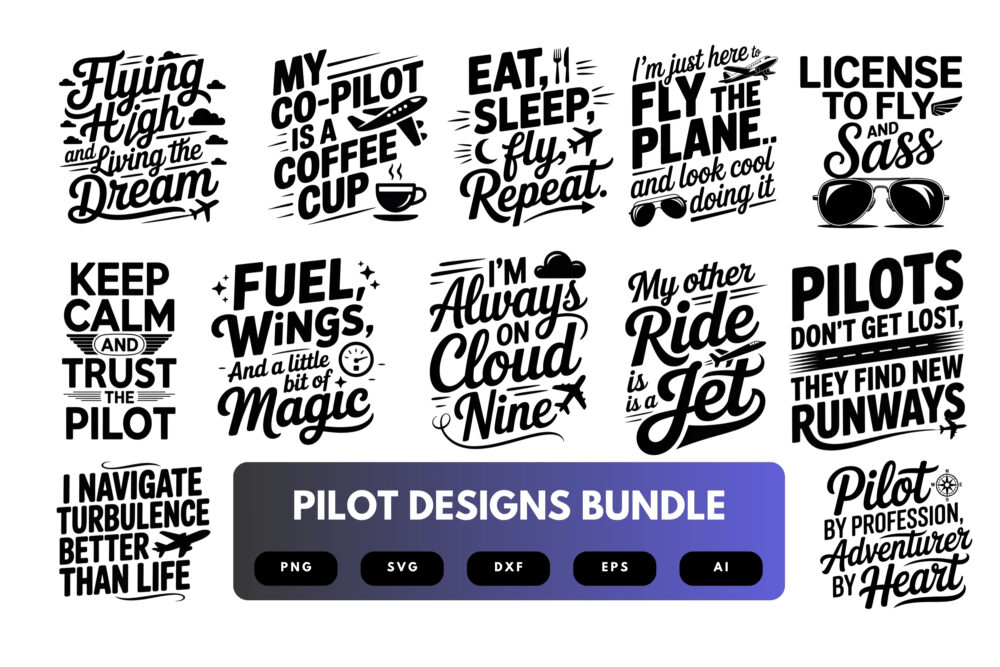 Pilot SVG Bundle | Aviation Clipart, Pilot Quote Cut Files for Cricut & Sublimation